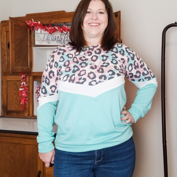 Pastel/Mint Chevron Animal Print Top - Picture 2 of 3